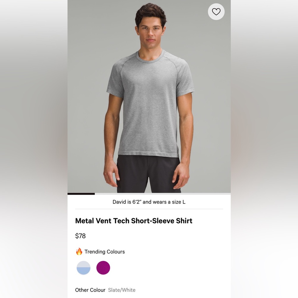 Men's Grey lululemon Metal Vent Tech t shirt, size XL